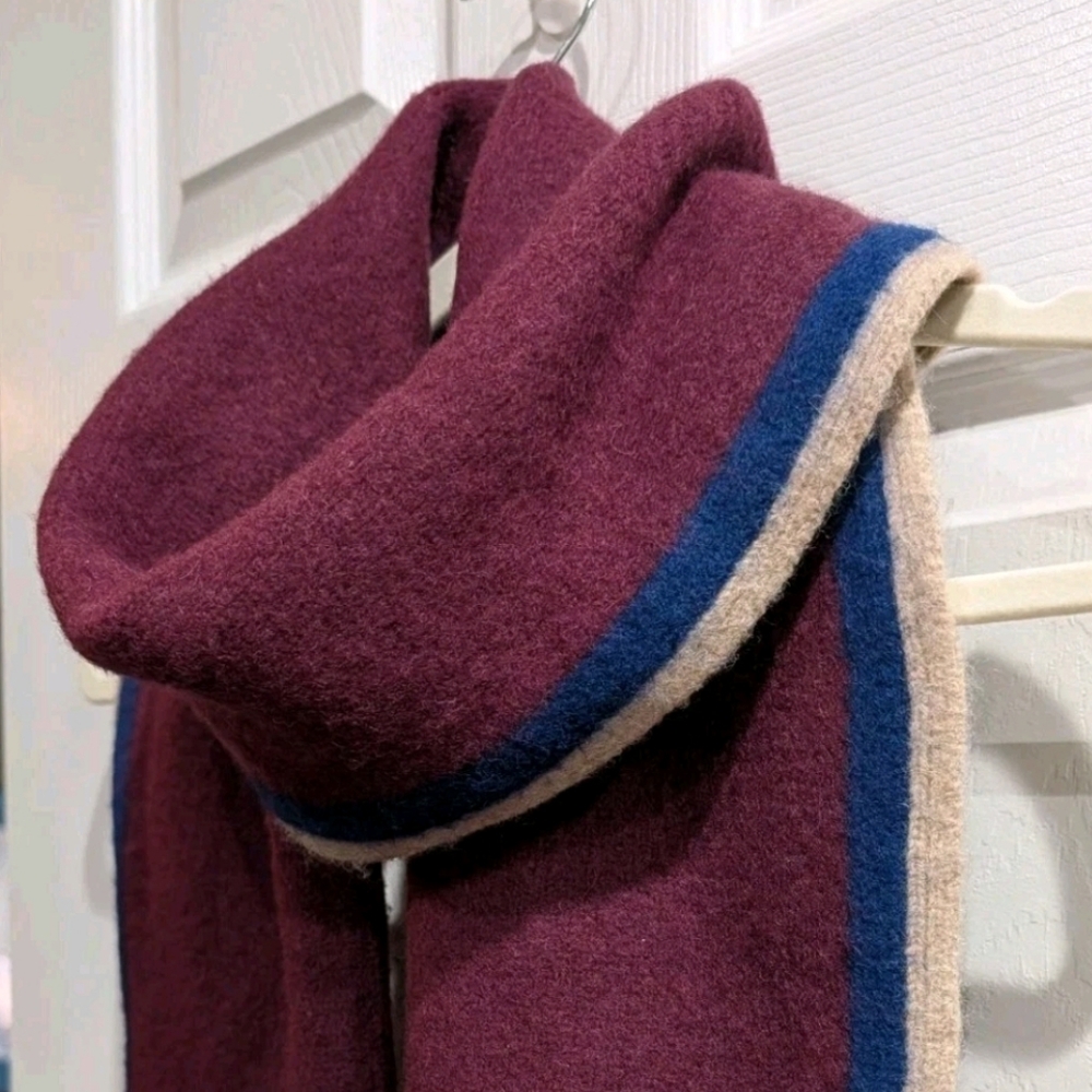 Vintage Y2K Gap Mens Colorblock Lambswool Scarf Stripe 2004 Preppy Burgundy - Picture 2 of 8